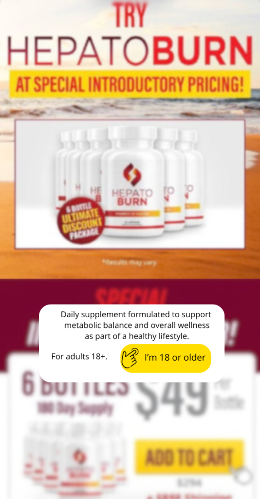 Hepato Burn dietary supplement with introductory pricing, formulated to support metabolic balance and overall wellness for adults 18+.
